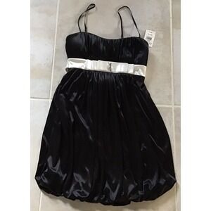 RUBY ROX M Black Satin Dress Bubble Hem Spaghetti Strap Glam Quiet Luxe Feminine